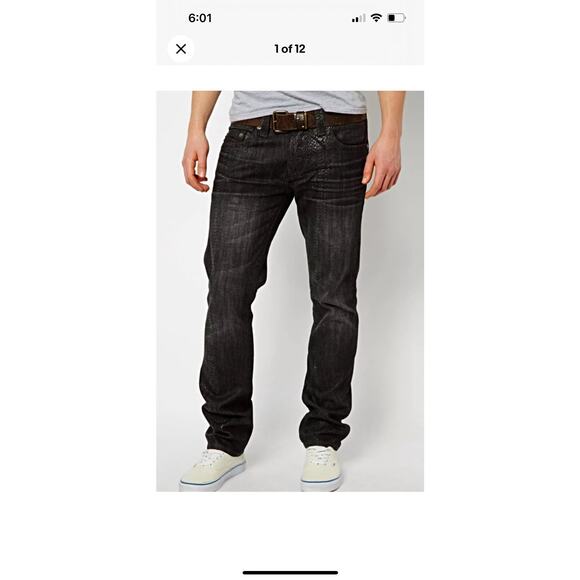 True Religion Rocco Slim Snake Embossed Jeans Size 34x33 Black 100% Cotton - Picture 1 of 10